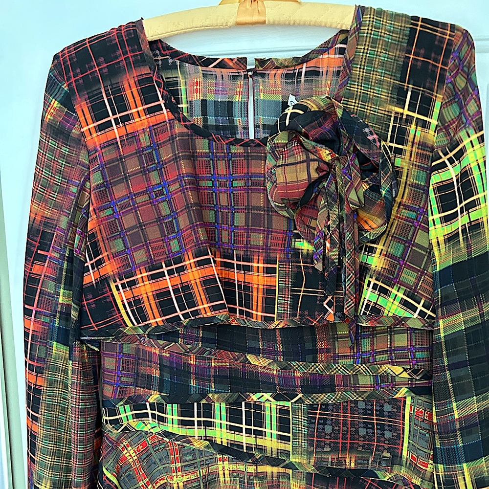NWT Oscar de la Renta Long Sleeve Silk Multi Color Blouse Size 6 Made in Italy
